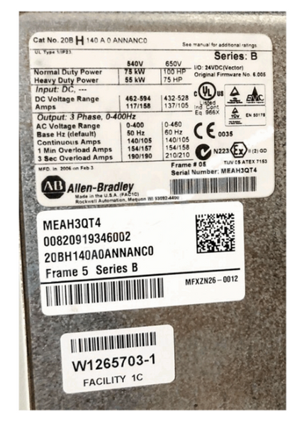 Rockwell Allen-Bradley PowerFlex 700 AC Drive 20B 20BH140A0ANNANC0