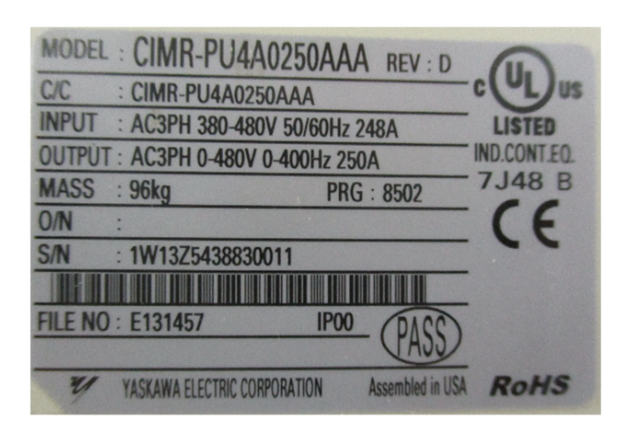 Yaskawa VFD Frequency Converter CIMR-PU4A0250AAA