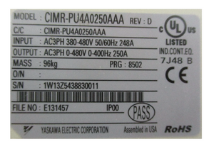 Yaskawa VFD Frequency Converter CIMR-PU4A0250AAA