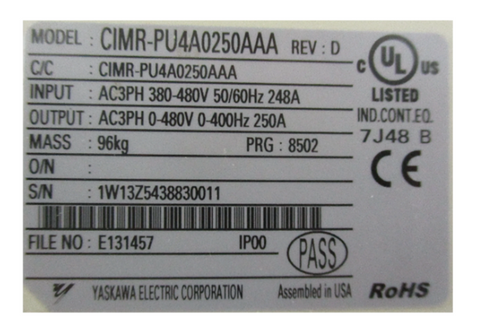 Yaskawa VFD Frequency Converter CIMR-PU4A0250AAA