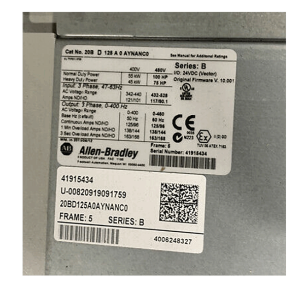 Rockwell Allen-Bradley PowerFlex 700 AC Drive 20B 20BD125A0AYNANC0
