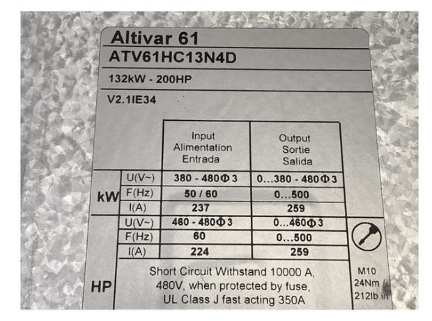 Schneider VFD Frequency Converter ATV61HC13N4D