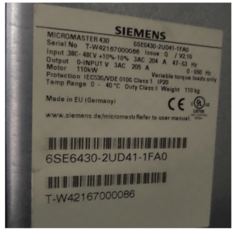 Siemens VFD Frequency Converter 6SE6430-2UD41-1FA0