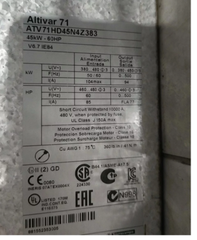 Schneider VFD Frequency Converter ATV71HD45N4Z383