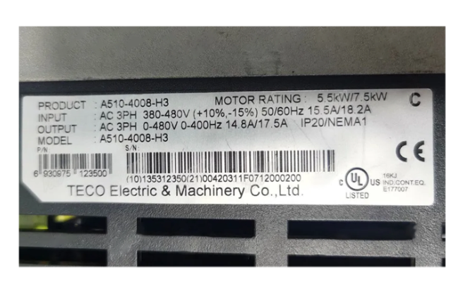 Teco TAIAN VFD Frequency Converter A510-4008-H3