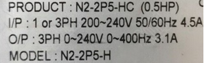 Teco TAIAN VFD Frequency Converter N2-2P5-HC