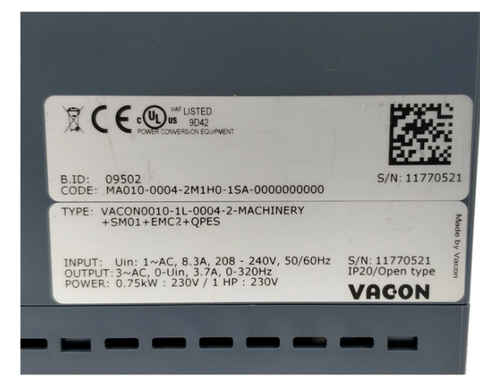 VACON VFD Frequency Converter VACON0010-1L-0004-2