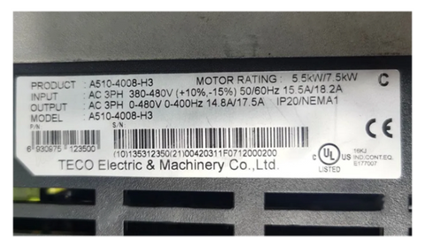 Teco TAIAN VFD Frequency Converter A510-4008-H3