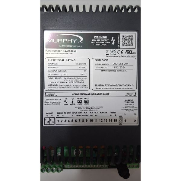 Murphy Sentinel 300P Open-Frame 10A Programmable Switch Mode Battery Charger 12/24VDC - 42703850