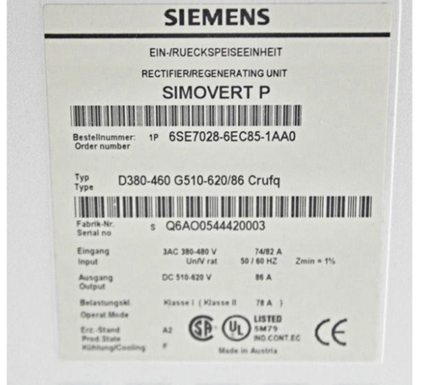 SIEMENS Servoaccionamiento 6SE7028-6EC85-1AA0