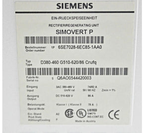 SIEMENS Servoaccionamiento 6SE7028-6EC85-1AA0