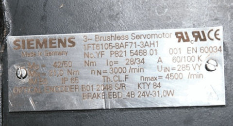 SIEMENS Servo Motor 1FT6105-8AF71-3AH1