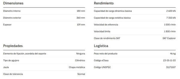 SKF Rodamiento Axial De Rodillos a Rótula con Jaula Estampada de Acero 29436 E