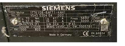 SIEMENS Servo Motor 1FT6108-8AF71-4AH1