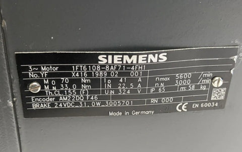 SIEMENS Servo Motor 1FT6108-8AF71-4FH1