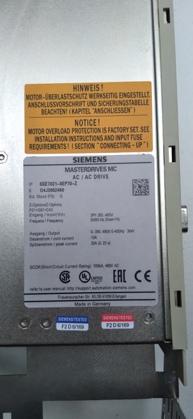 SIEMENS MASTERDRIVE 6SE7021-0EP70-Z (F01+G91+C43)