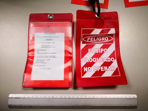ETIQUETADO Y BLOQUEO SOBRE FUNDA PORTA CUBRE TARJETAS MODELO PORTATARJETAROJA