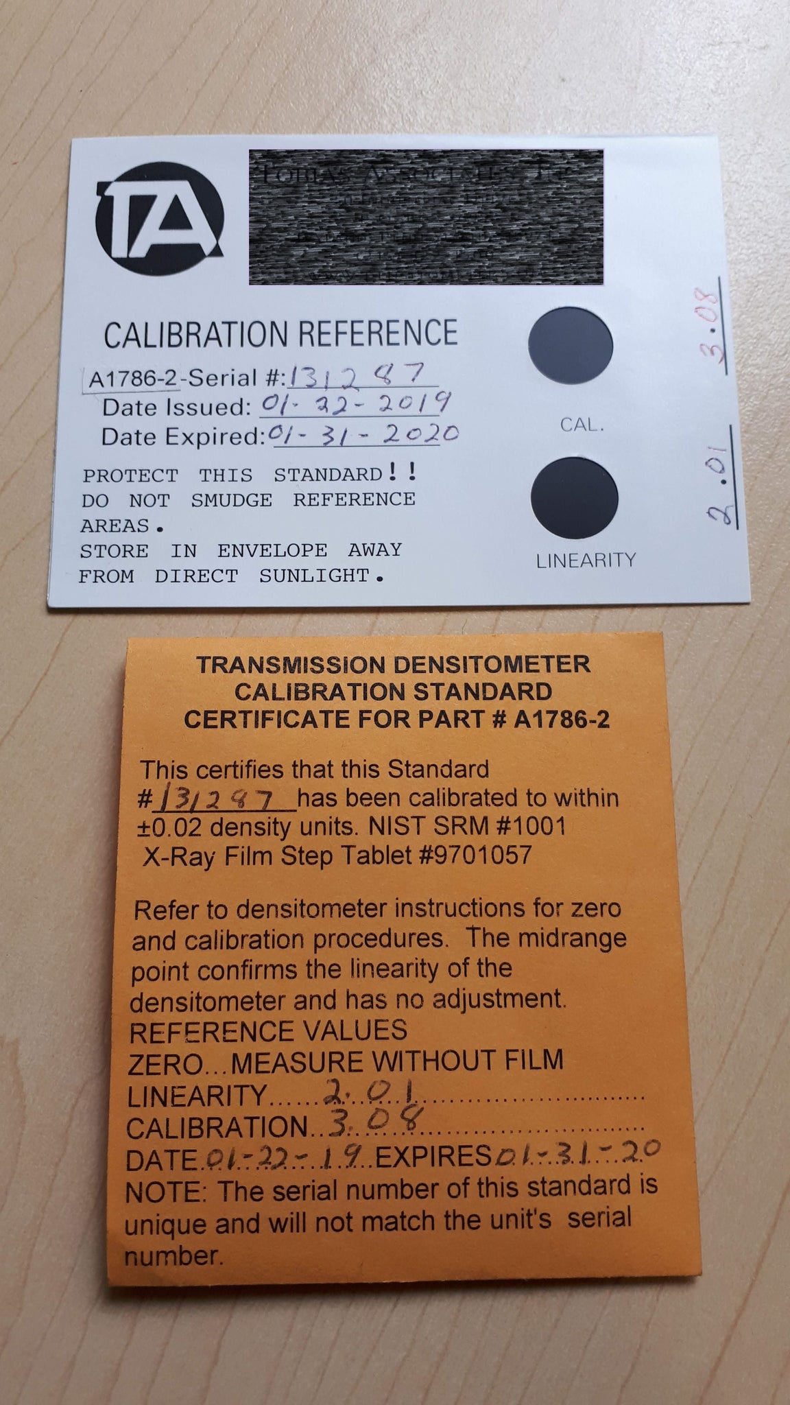 TOBIAS ESTANDAR DE CALIBRACION (CALIBRATION STANDARD) A1786-2